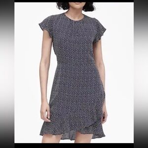 Banana Republic Navy White Dress Sz 4 Polka Dots Mini Ruffle Hem Preppy Mod NWT